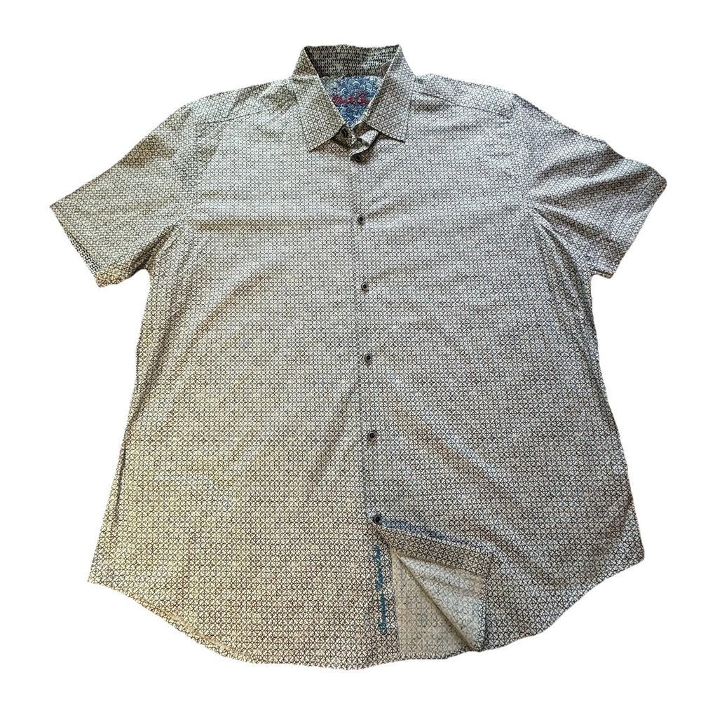 Robert Graham Shirt Mens 2XL Blue Short Sleeve Graphic Print Button Front